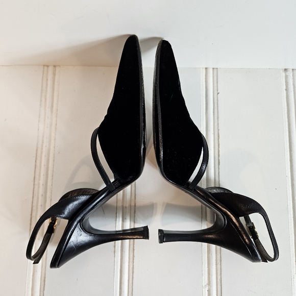Gianni Versace Vintage Black Velvet Slingback Stiletto Heels 37 - Picture 7 of 16